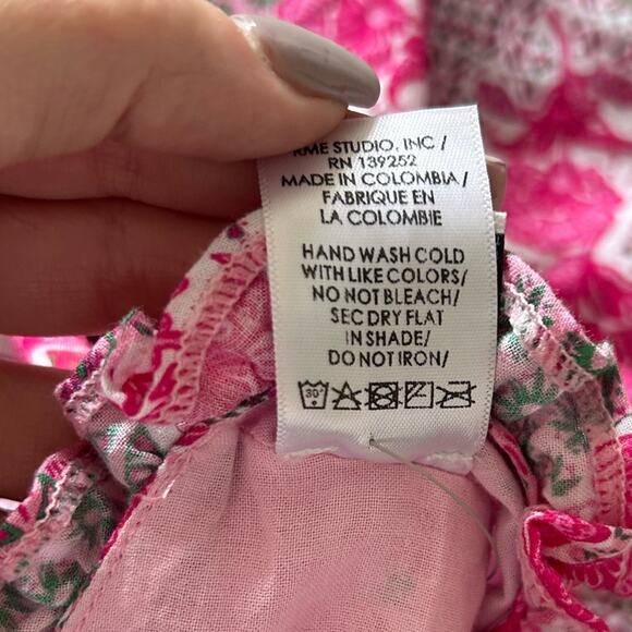 Peixoto $268 ruby smocked mini dress tiered ruffle pink red Anthropologie sz S - Picture 9 of 10